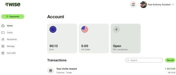 You've received cashback from WISE